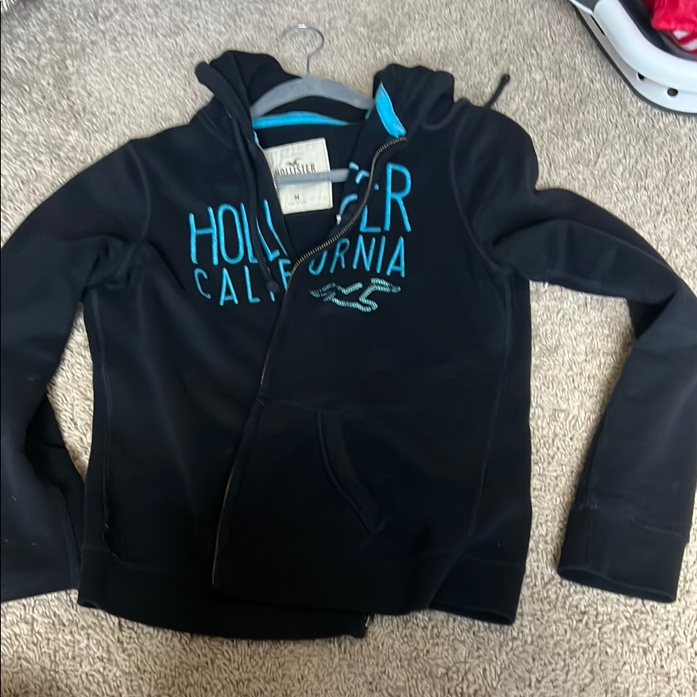 Hollister Black and Blue Zip-Up Hoodie Sweatshirt